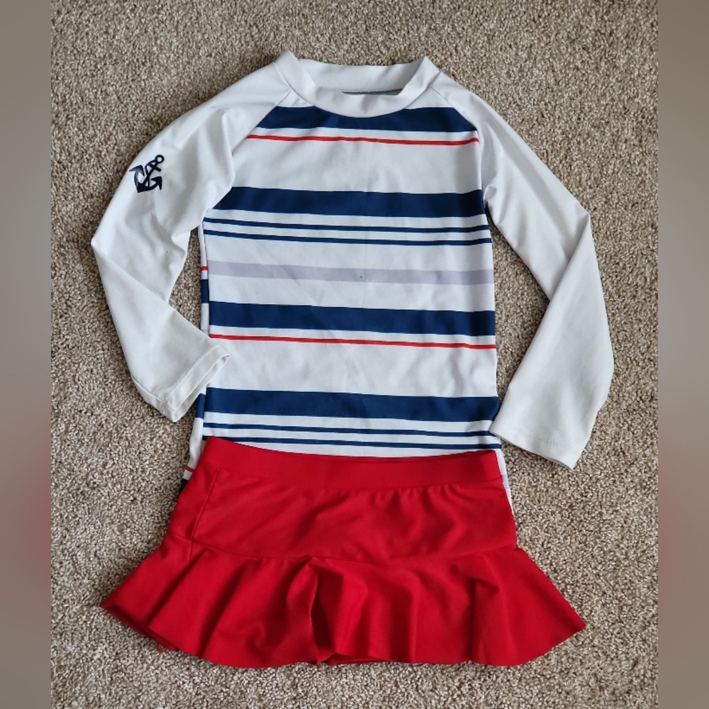♥️GUC♥️ MIA BELLE NAUTICAL STRIPED RASH GUARD TWO PIECE SWIM SUIT